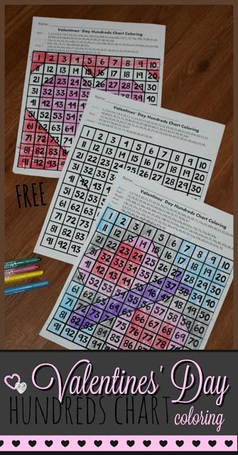 Free hundreds chart valentines day coloring