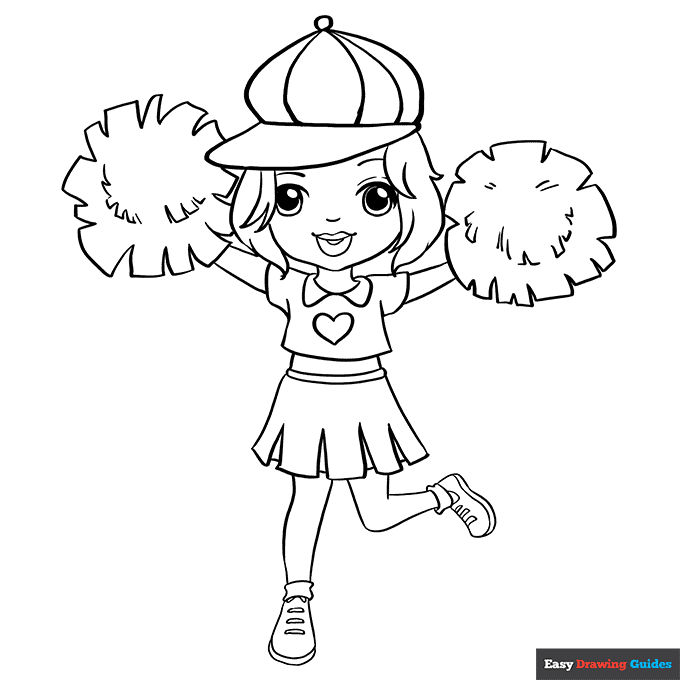 Cheerleader coloring page easy drawing guides