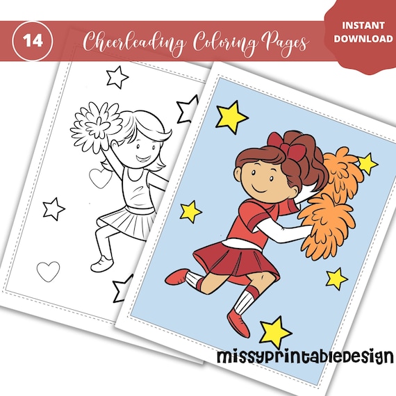 Cheerleading coloring pages printable cheerleader coloring book cheerleader birthday party instant download