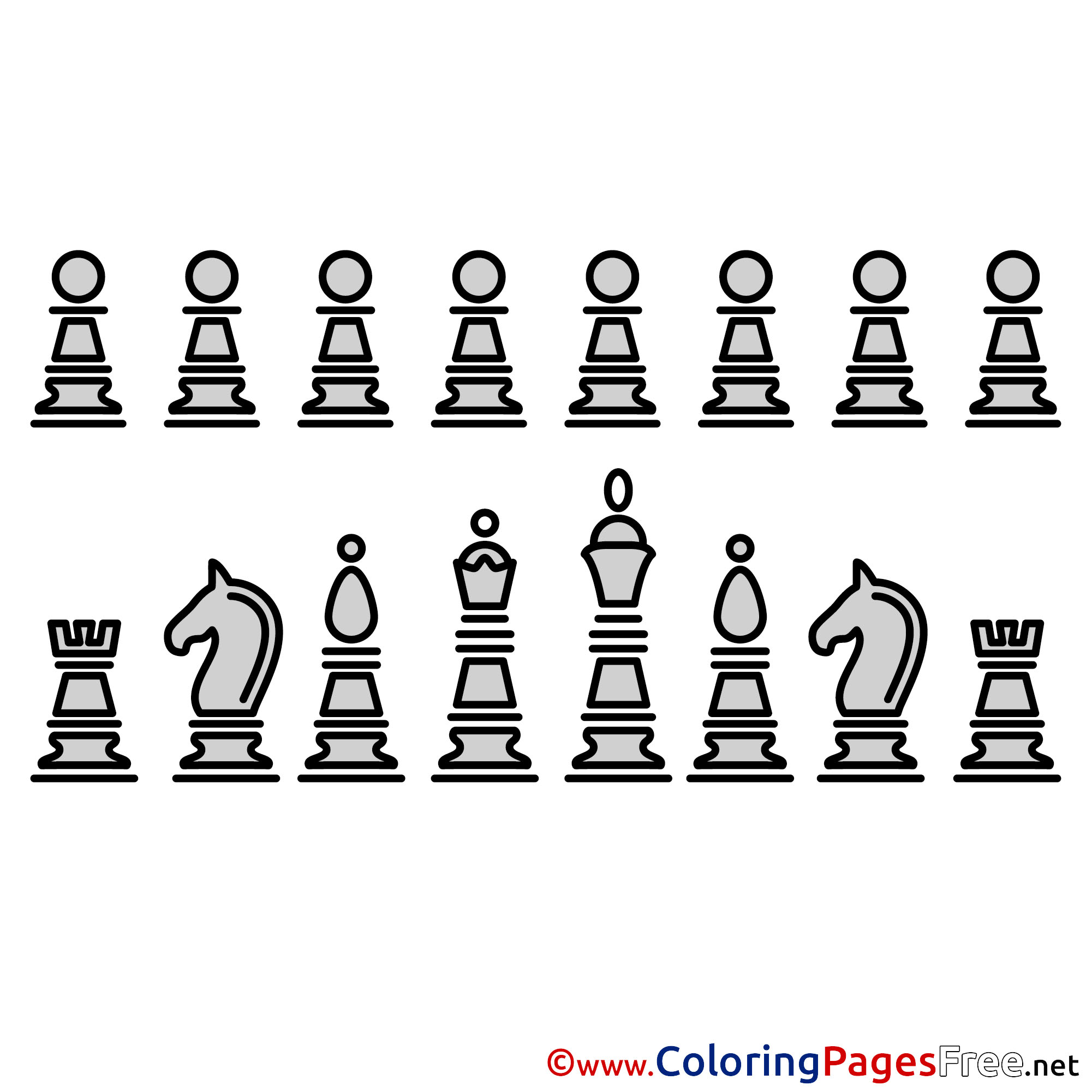 Chess pieces for kids printable colouring page