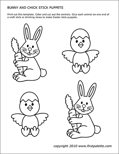 Bunny and chick puppets free printable templates coloring pages