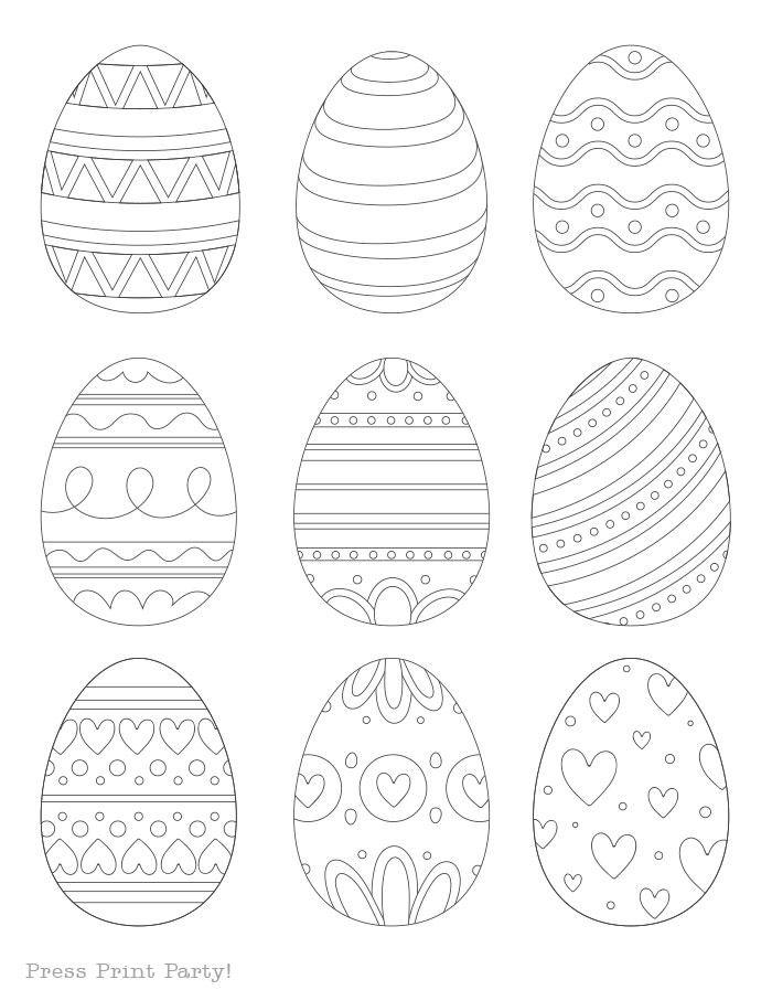 Easter egg coloring pages template free