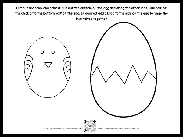 Cute spring chick and egg â printable craft coloring page â the art kit