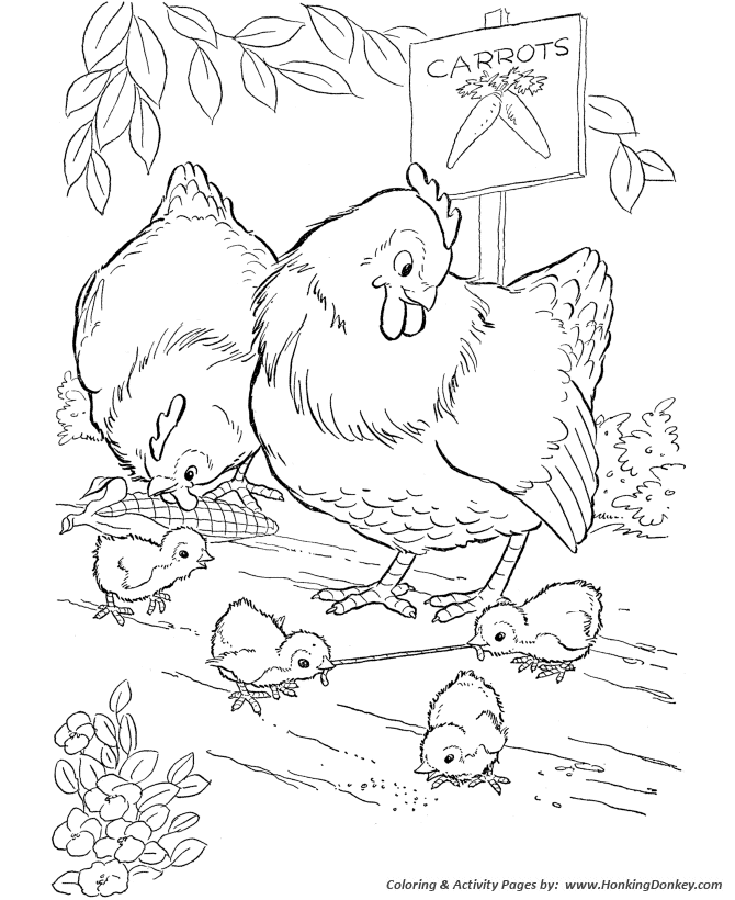 Farm animal coloring pages printable chickens coloring page and kids activity sheet