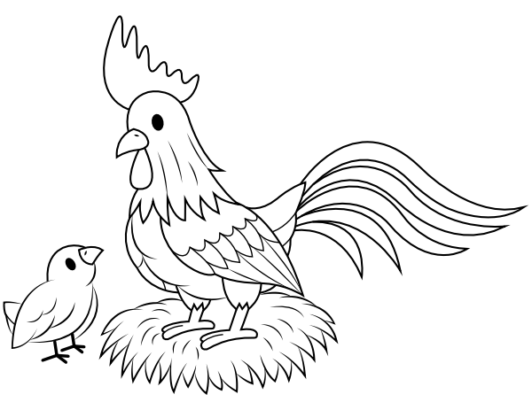 Printable hen and baby chick coloring page