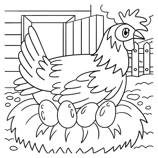 Premium vector hen chicken coloring page for kids