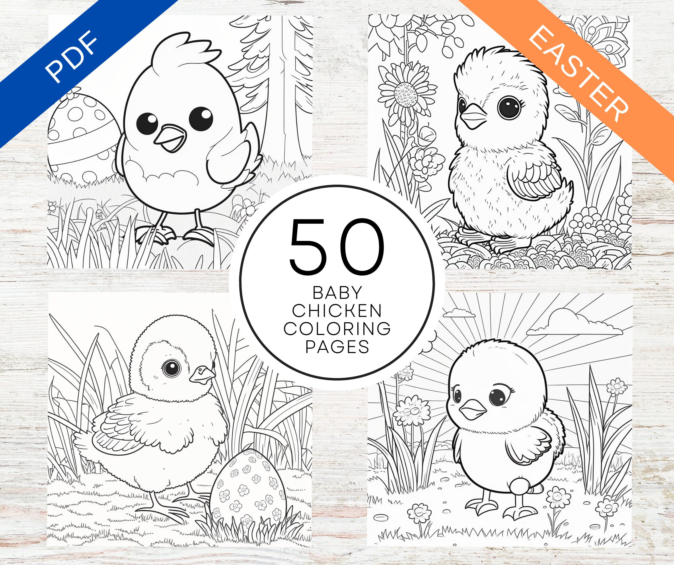 Kdp interior easter baby chicken coloring pages x printable pdf canva template cute easter eggs coloring book