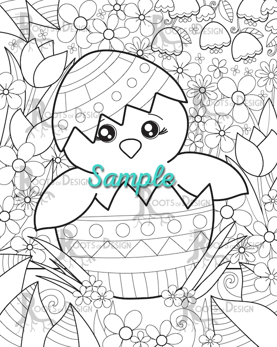 Instant download coloring page cute chicken in easter egg doodle art printable