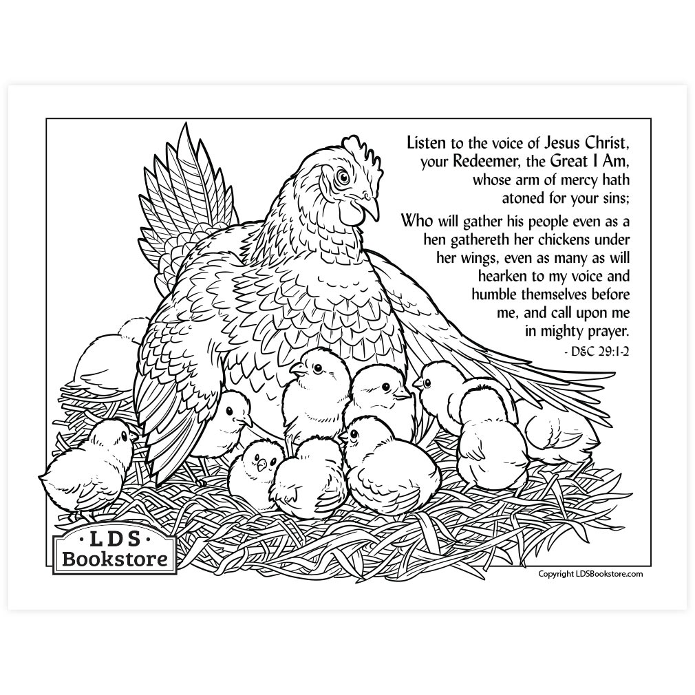 As a hen gathereth her chickens coloring page