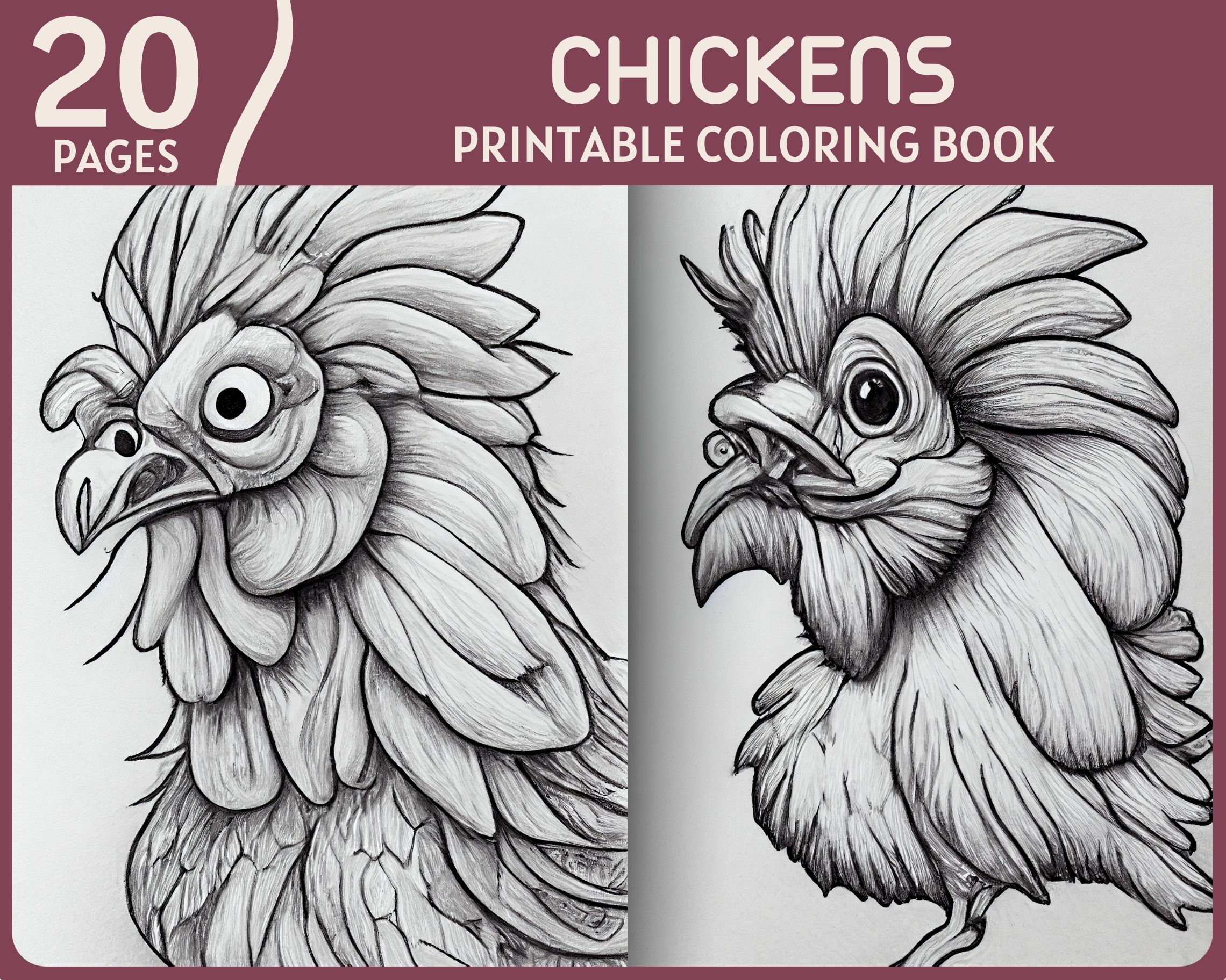 Chickens coloring pages furry crazy chicken illustrations printable coloring book