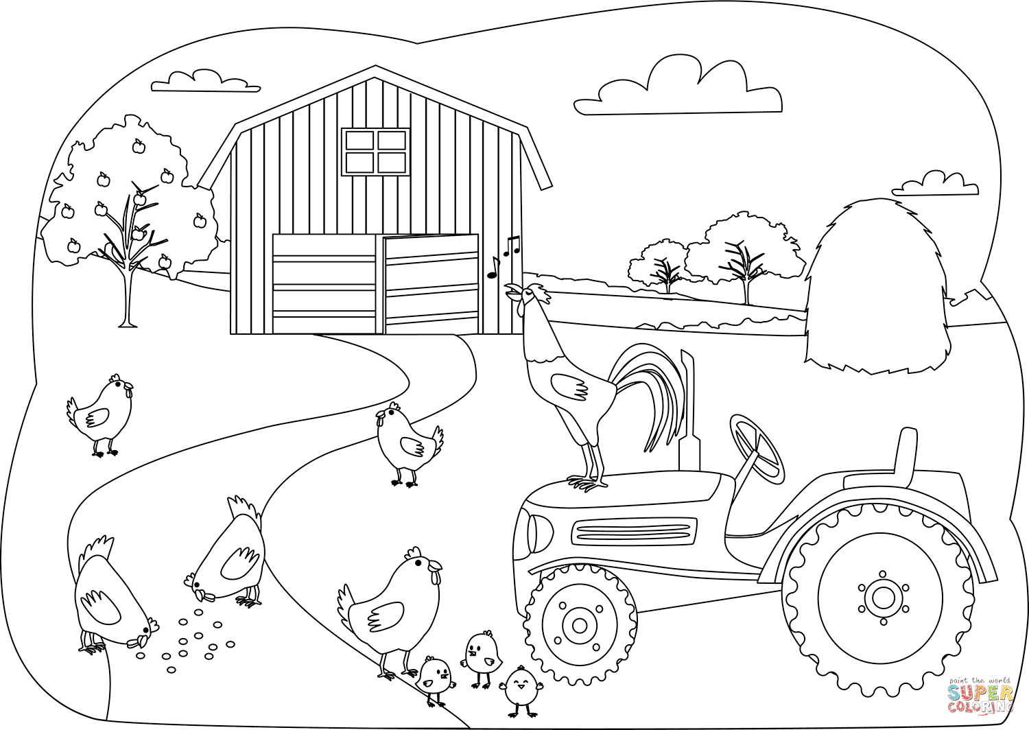 Chickens on the farm coloring page free printable coloring pages