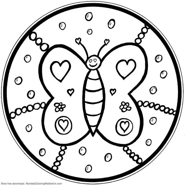 Printable children coloring page butterfly mandala