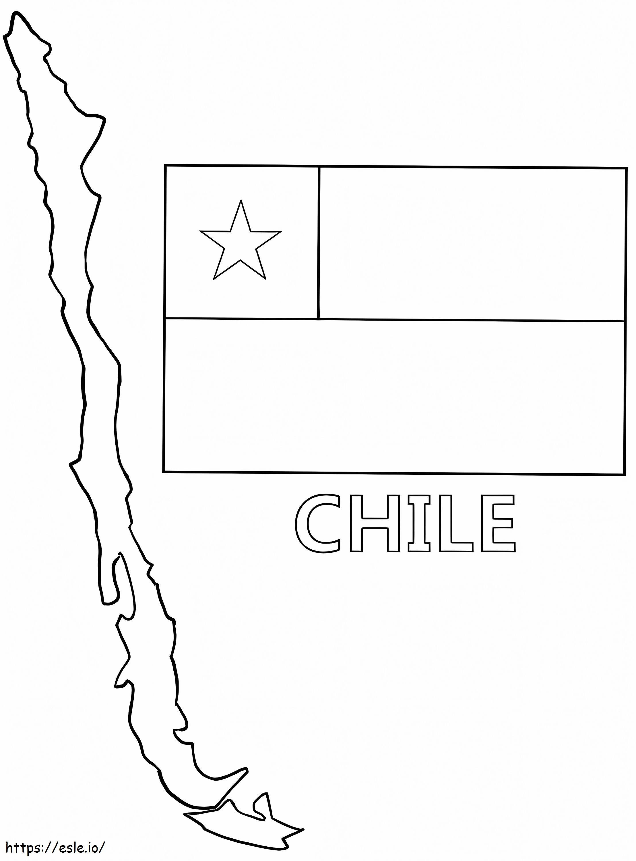 Chile map and flag coloring page