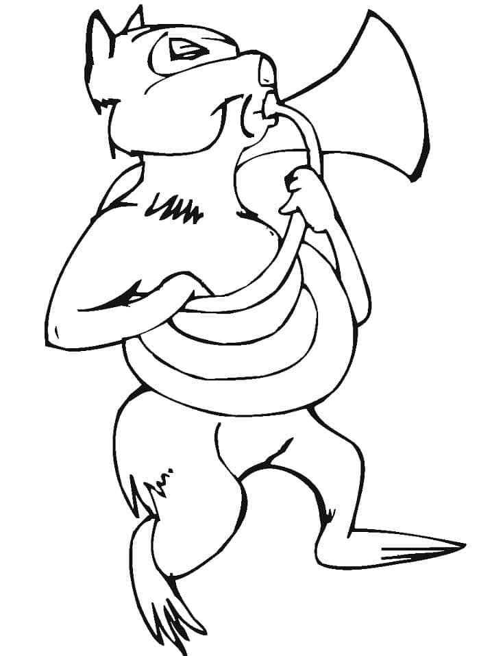 Chipmunk playing the trumpet coloring page