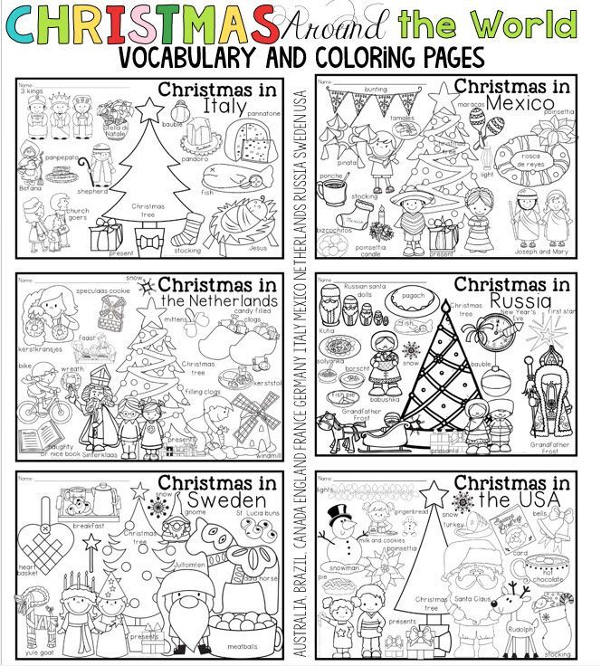 Christmas around the world coloring pages and vocabulary posters vocabulary posters christmas teaching christmas kindergarten