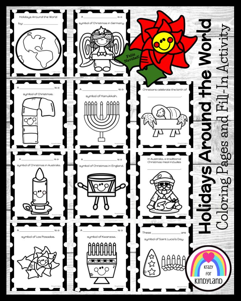 Holidays around the world coloring pages and fill