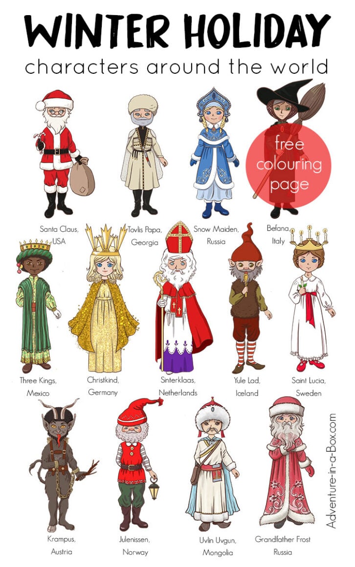 Christmas around the world colouring pages
