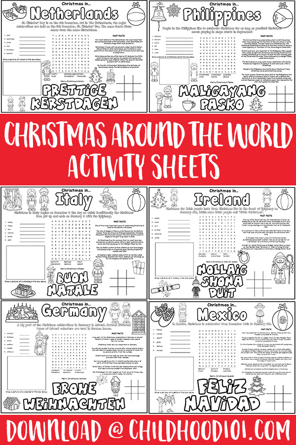 Christmas around the world worksheets for kids free printable