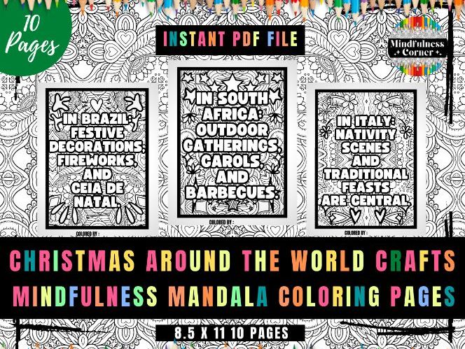 Christmas around the world crafts mindfulness printable coloring no prep teaching resources