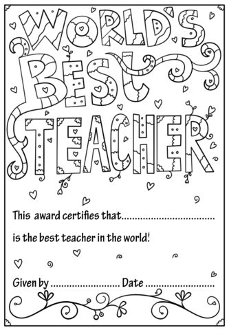 Worlds best teacher diploma coloring page free printable coloring pages