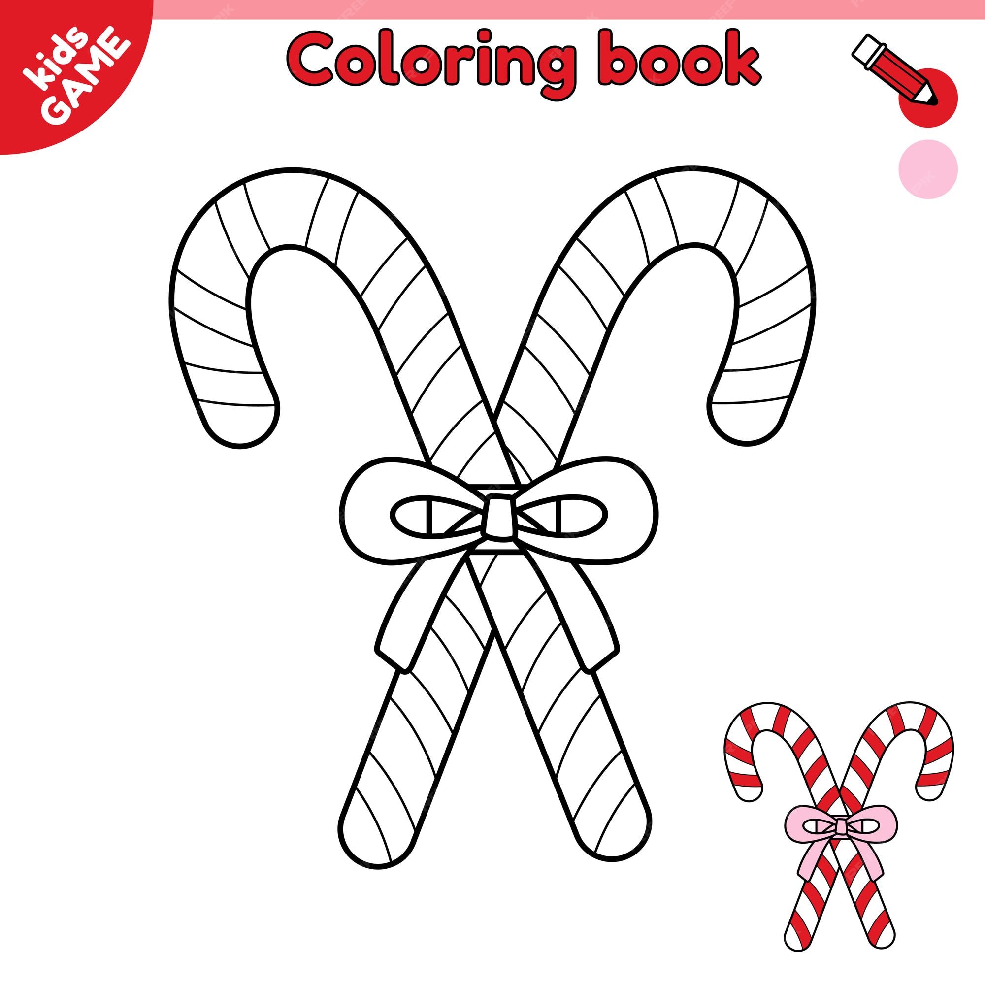 Premium vector kids coloring page with christmas candy cane