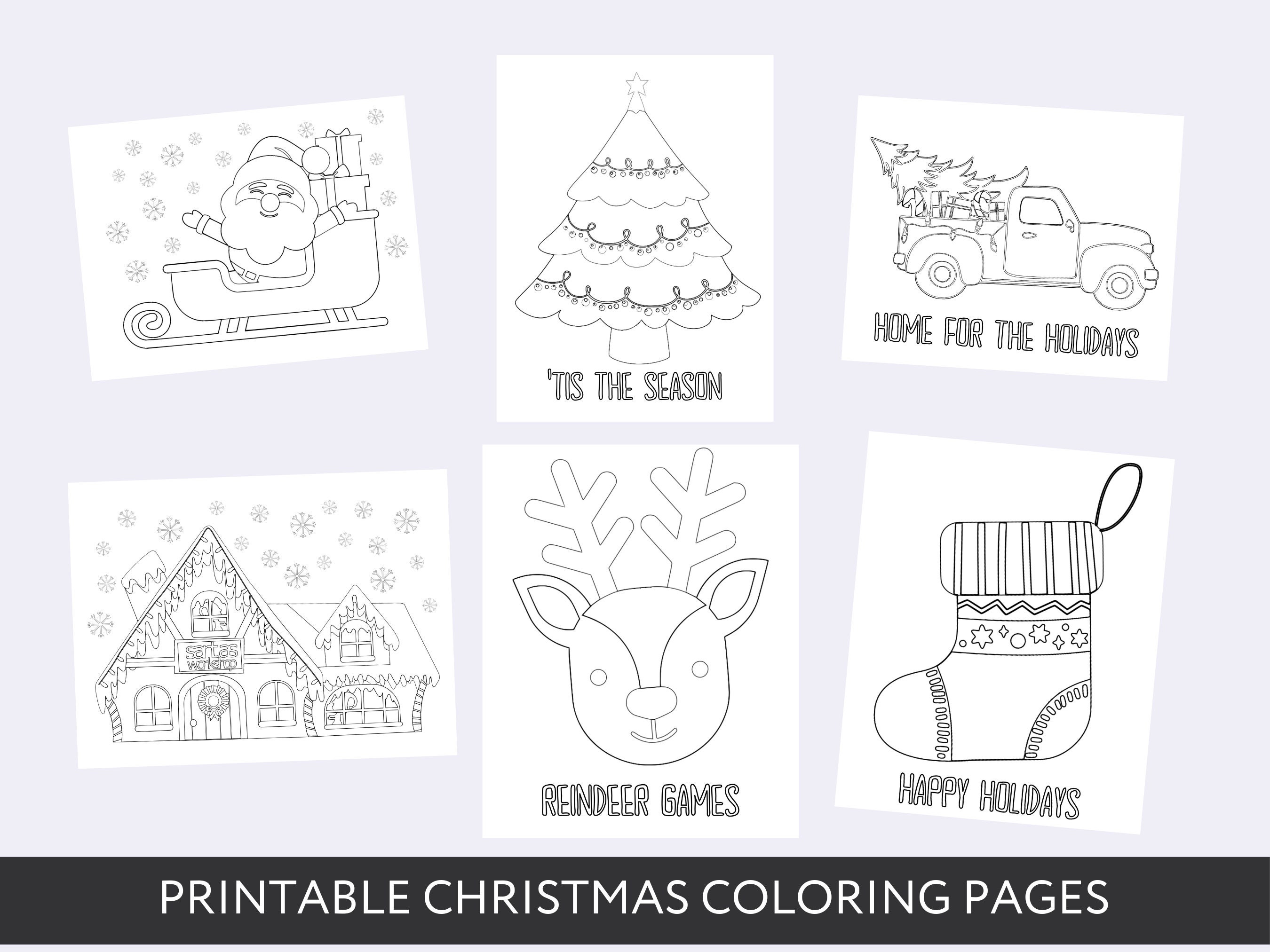 Printable christmas coloring pages for kids holiday party digital download seasonal instant download reindeer christmas truck stocking download now