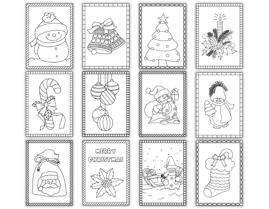 Cute free printable holiday cards to colour for kids adults