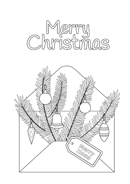 Premium vector christmas letter coloring page black and white envelope vector