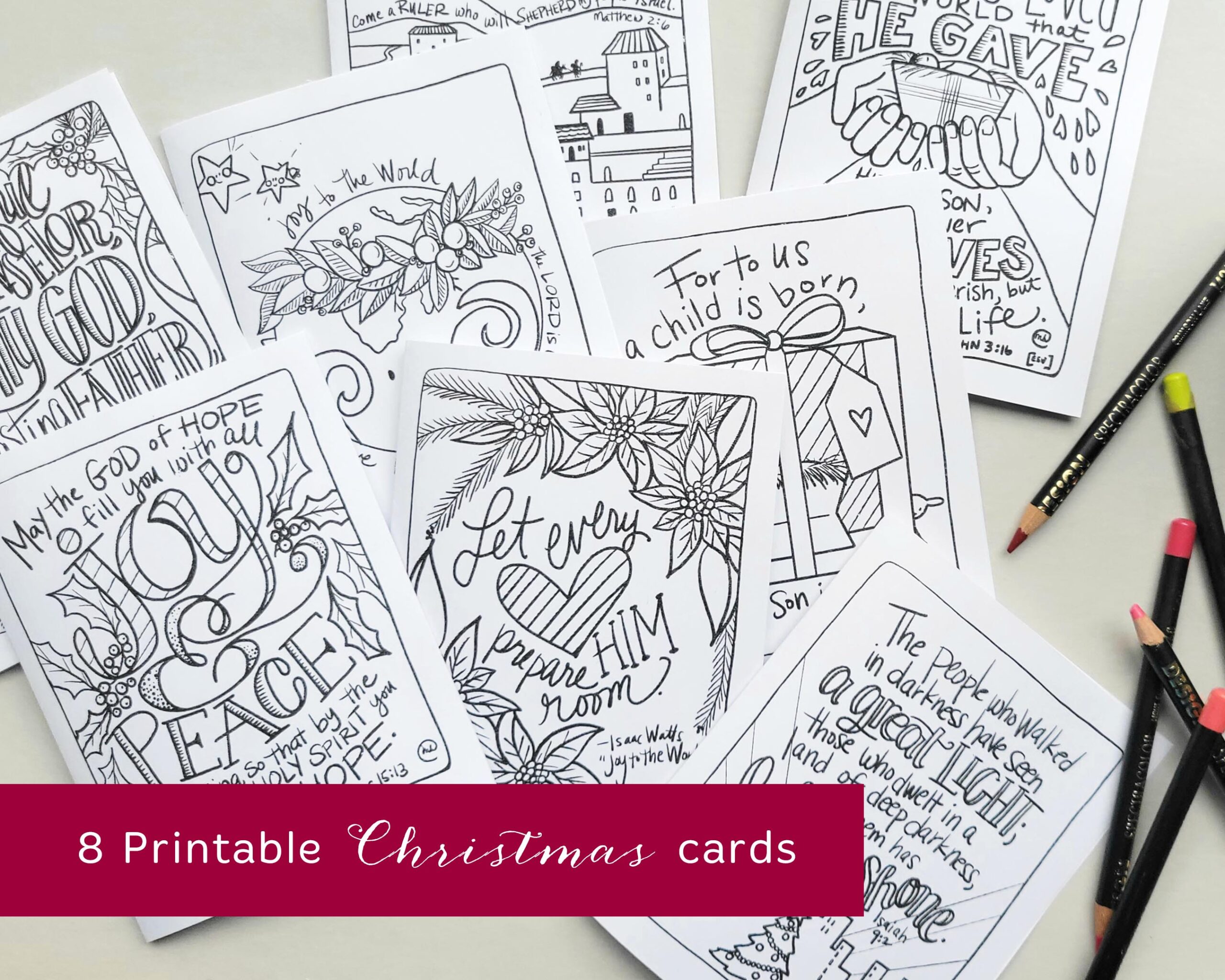 Printable advent christmas greeting cards to color cards