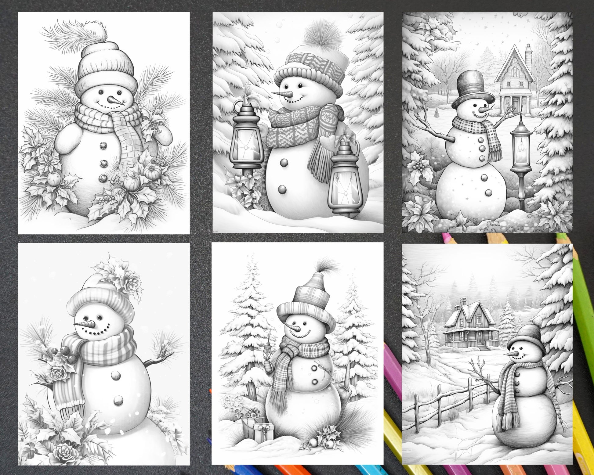 Chistmas snowman grayscale coloring pages for adults printable pdf â coloring