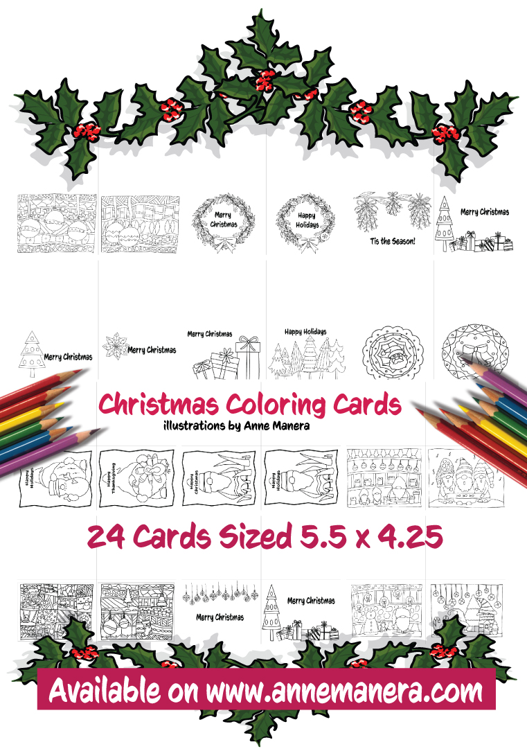 Printable christmas cards illustrated by anne manera