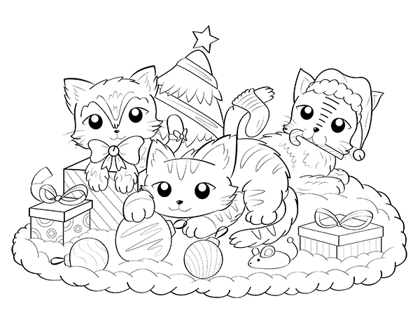 Printable christmas cat coloring page