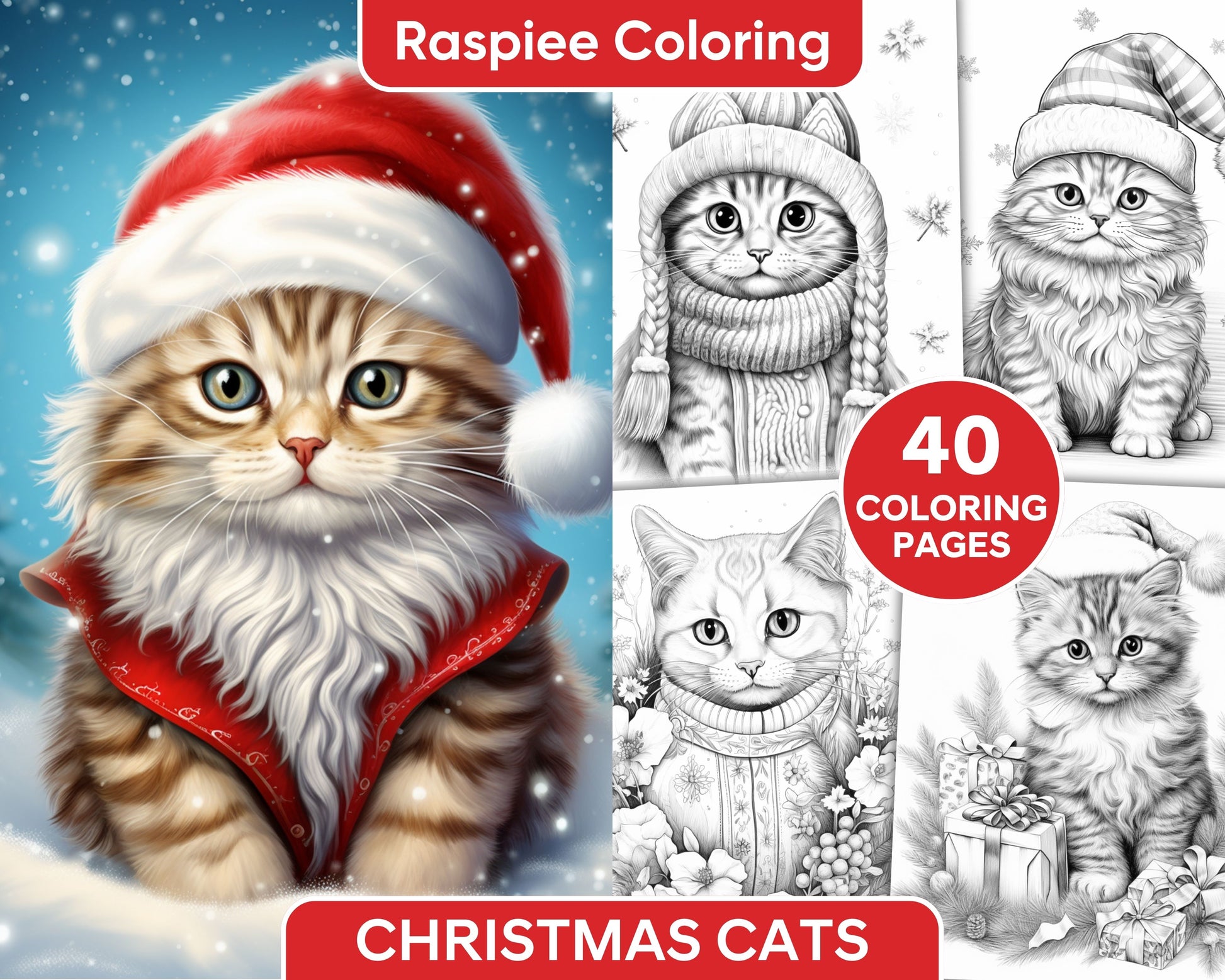 Christmas cats grayscale coloring pages for adults printable pdf i â coloring