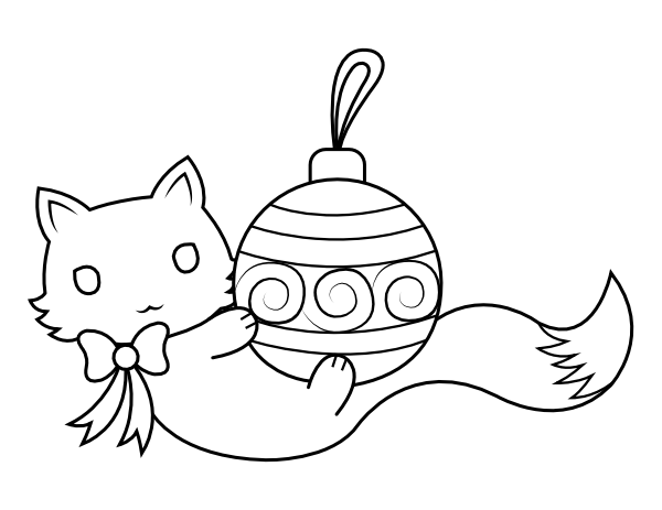 Printable cat and christmas ornament coloring page