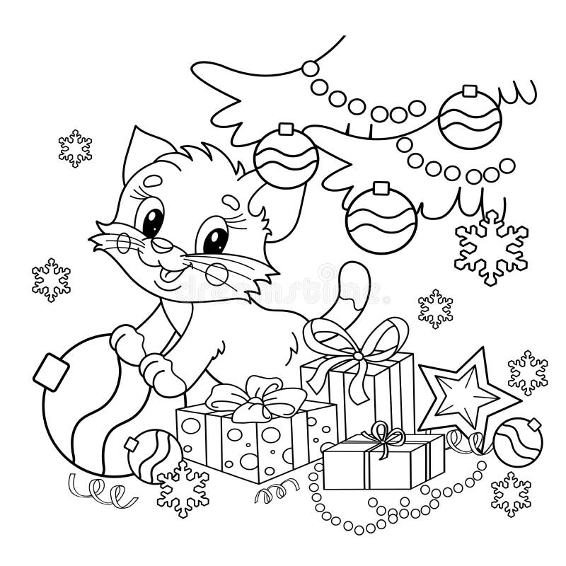 Christmas cat coloring stock illustrations â christmas cat coloring stock illustrations vectors clipart