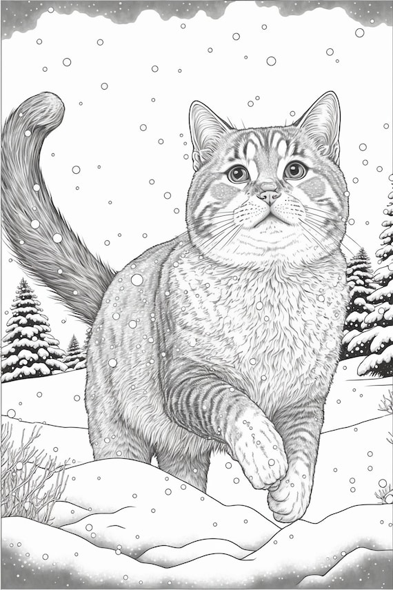 Page downloadable printable coloring pdf holiday christmas kitty cat coloring pages kitten snow christmas tree santa hat