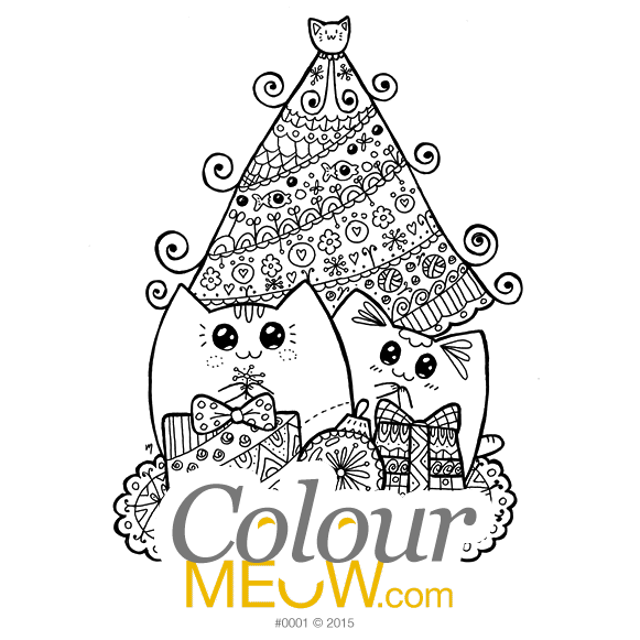 Cat colouring page â christmas yoko cats with gifts â design colour meow