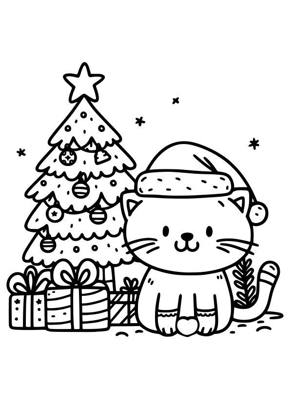 Christmas cat drawing for coloring page free printable nurieworld