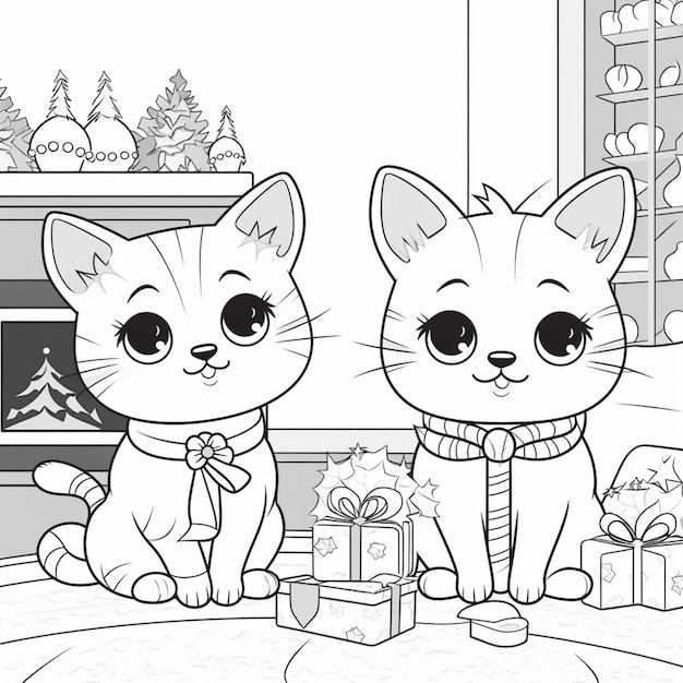 Premium ai image coloring pages for kids christmas cat coloring pages for kids generative ai