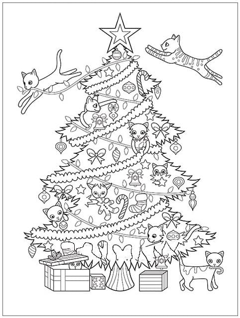 Christmas cat coloring pages