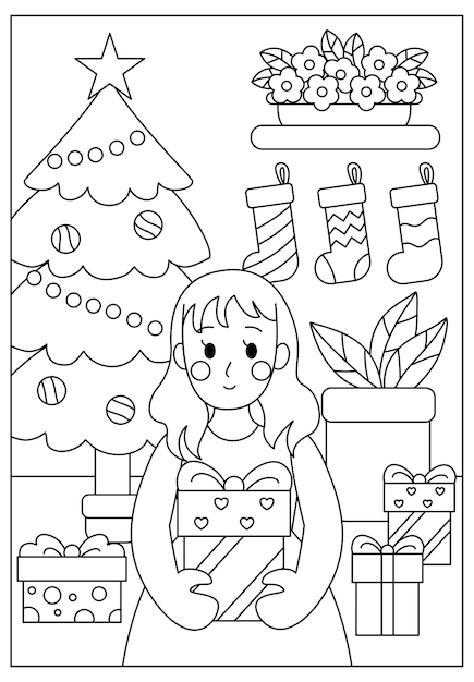 Premium vector printable christmas coloring page for kids activity