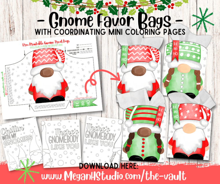Free printable gnome holiday gift bags