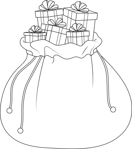 Premium vector coloring page christmas gifts bag big bag full of gifts doodle style flat vector outline