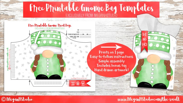 Free printable gnome holiday gift bags