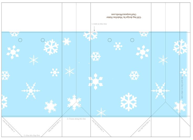 Free holiday snowflakes on pale blue sky small carrier gift bag template printable gift bags snowflake gift tags christmas coloring pages