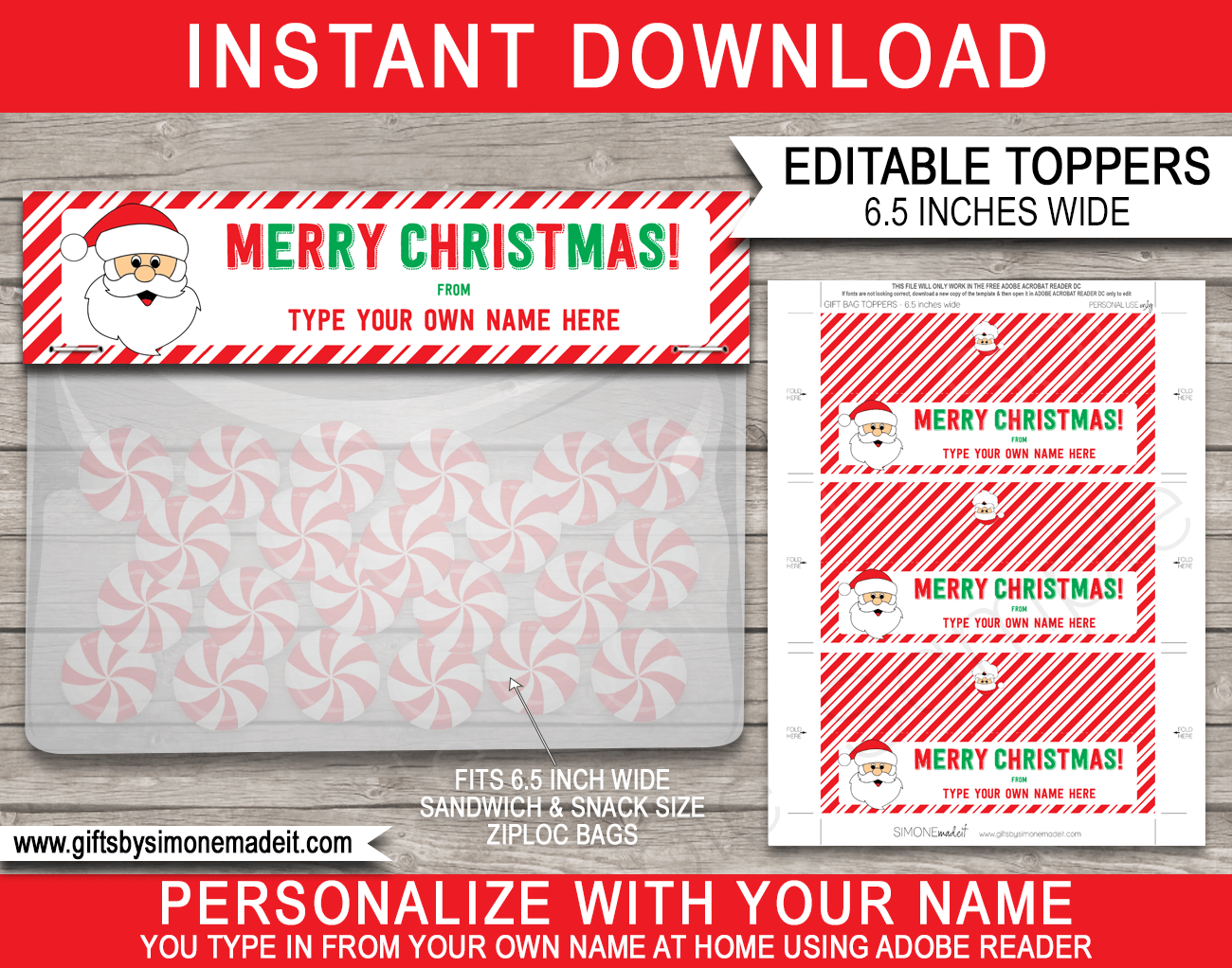 Christmas gift bag toppers template printable custom santa gift labels