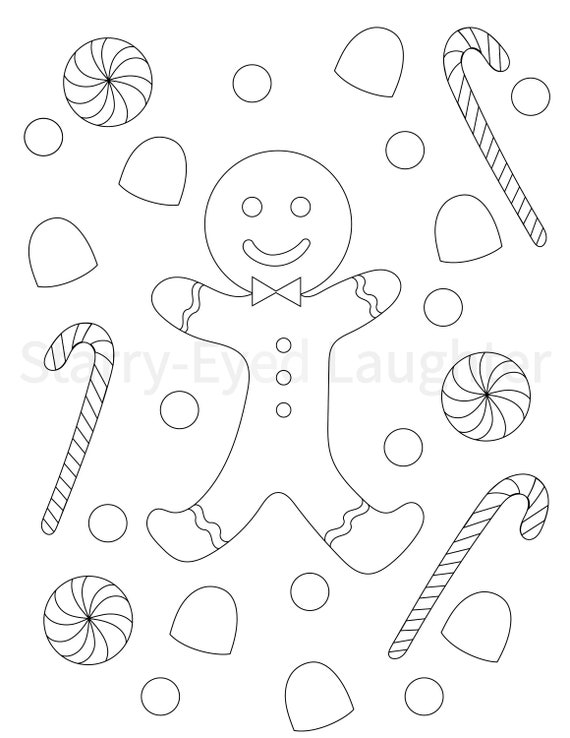 Gingerbread man candy christmas coloring page printable pdf digital download