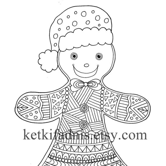 Gingerbread man coloring page christmas coloring page instant pdf download digital download hand drawn diy adult coloring page download now