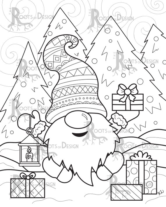 Instant download cute christmas gnome page print doodle art printable