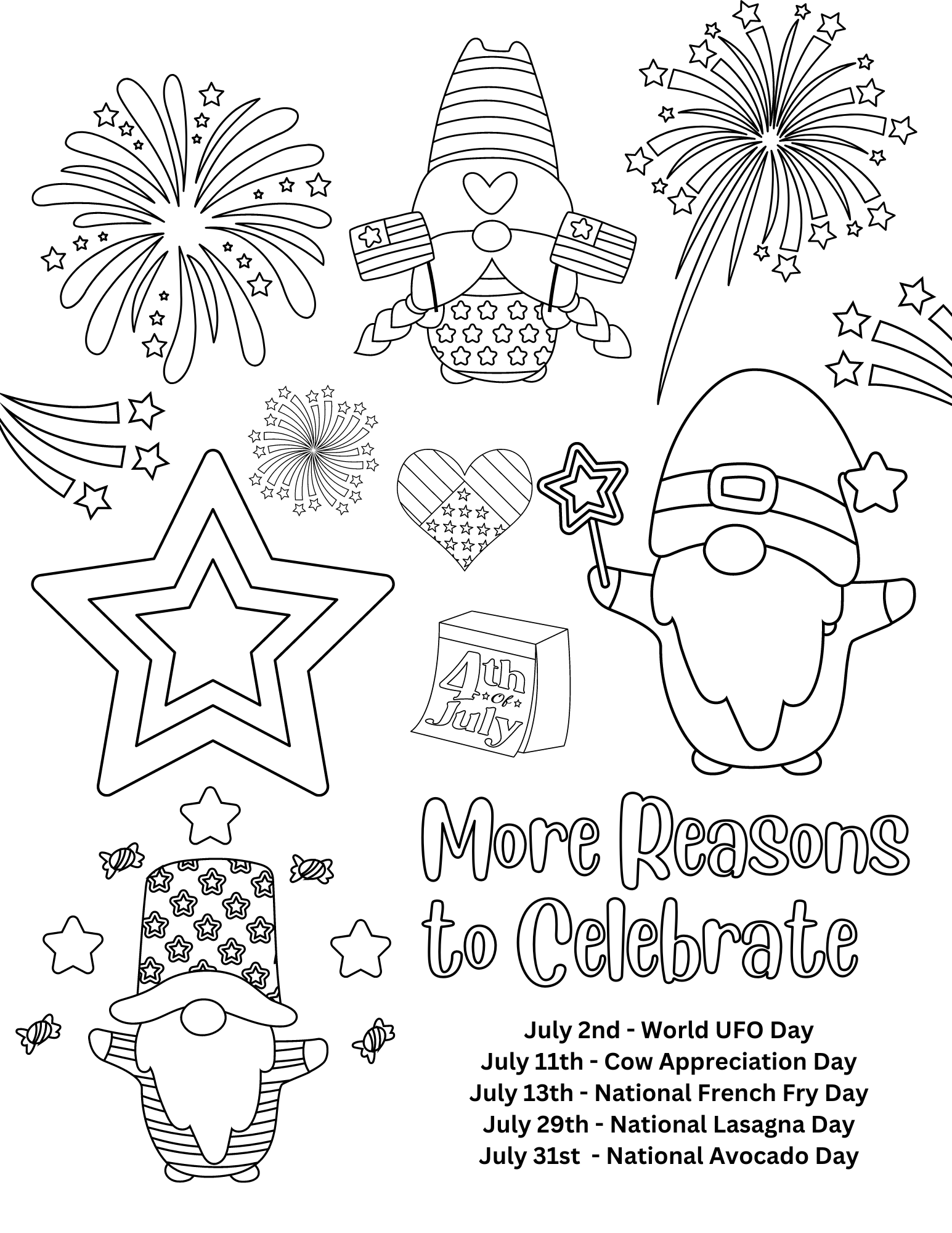 July coloring pages for kids and adults